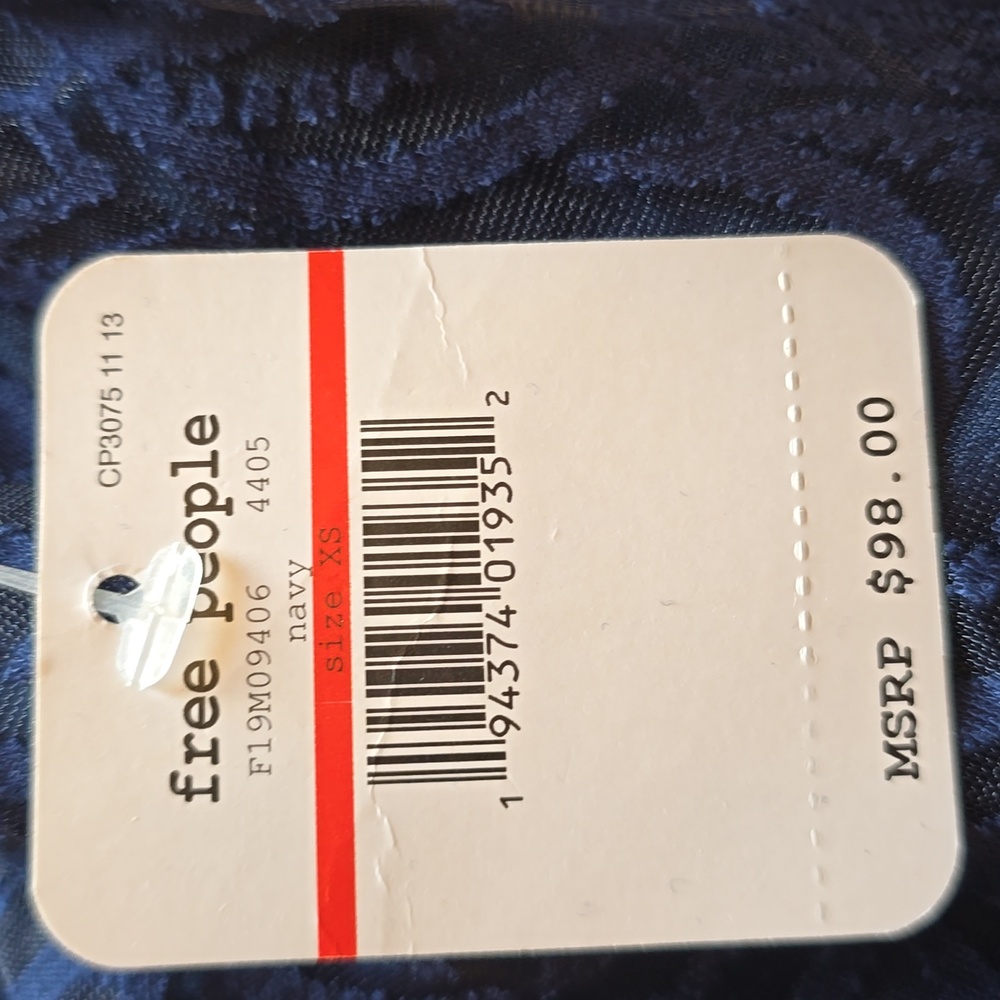 NWT, Free People ONE, Adella Burnout Lace Slip Mini Dress, Navy, XS - Picture 14 of 15